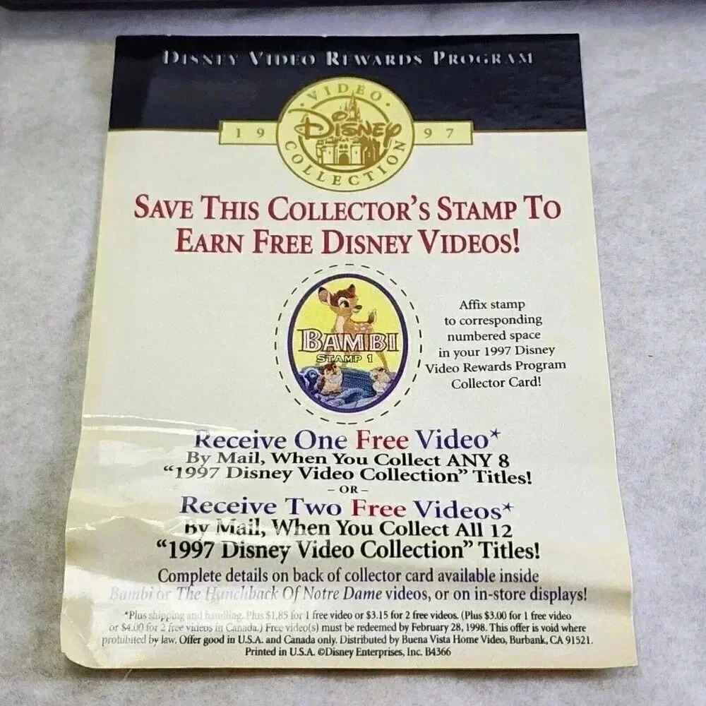 Disney's Bambi VHS 1997 Collecters Stamp 55th Anniversary Masterpiece Edition - Picture 4 of 6